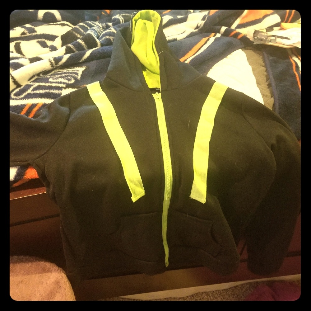 BLACK & FLORESCENT GREEN/LIME ZIP-up HOODIE